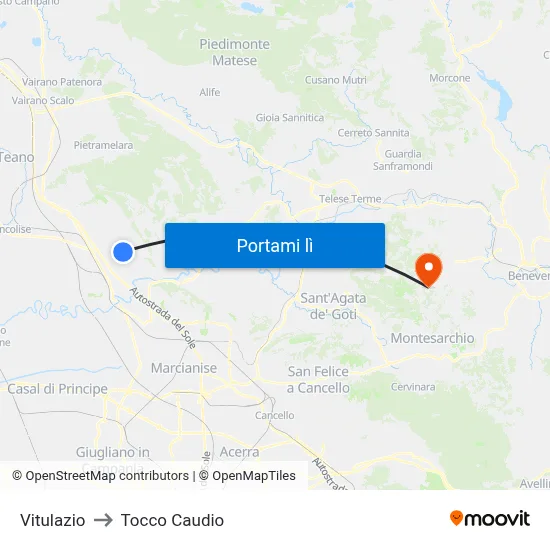 Vitulazio to Tocco Caudio map