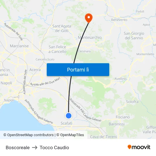 Boscoreale to Tocco Caudio map