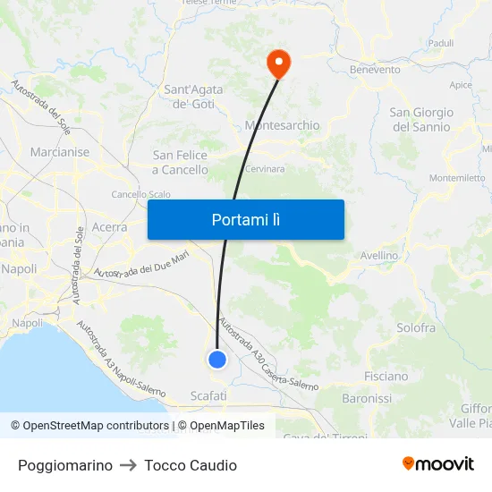 Poggiomarino to Tocco Caudio map