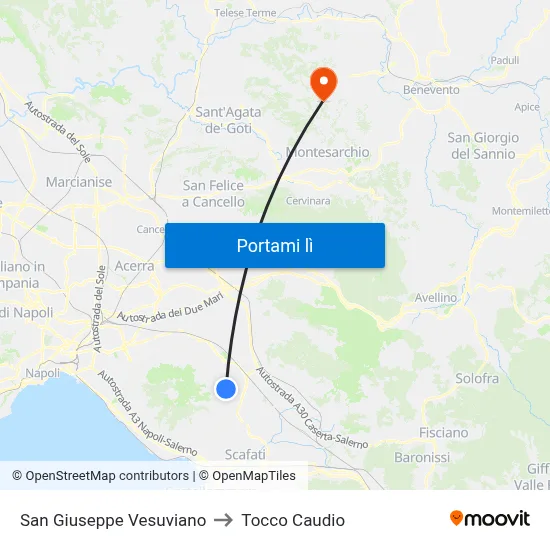 San Giuseppe Vesuviano to Tocco Caudio map