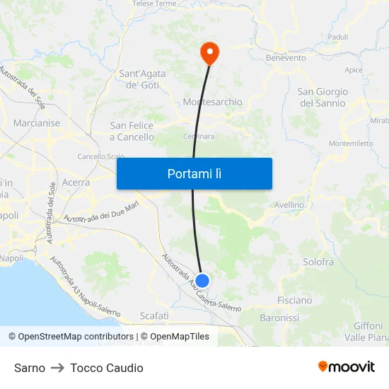 Sarno to Tocco Caudio map