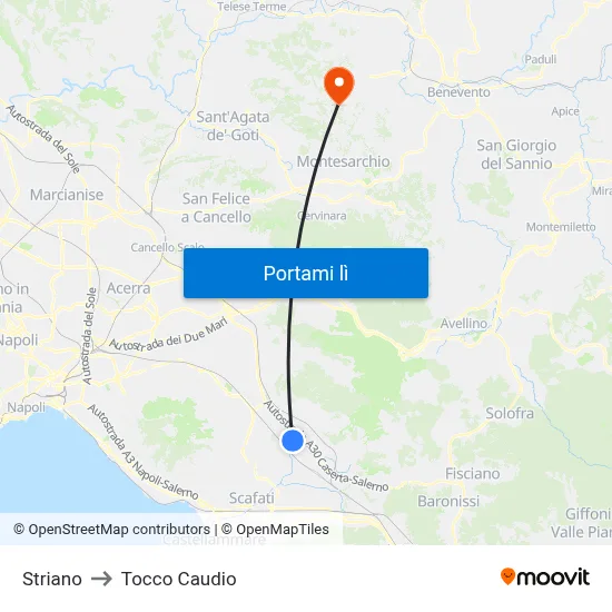 Striano to Tocco Caudio map