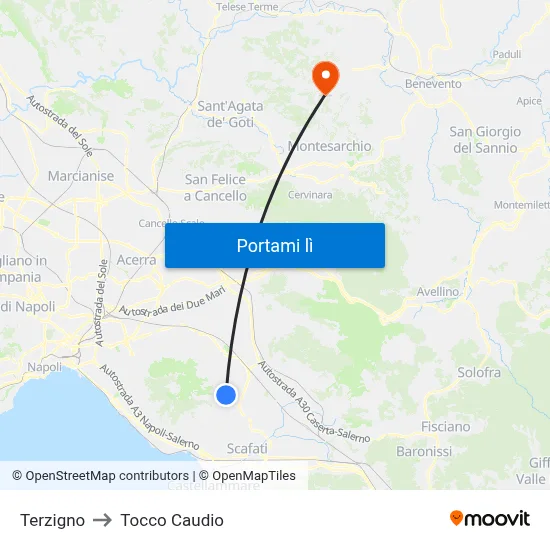 Terzigno to Tocco Caudio map