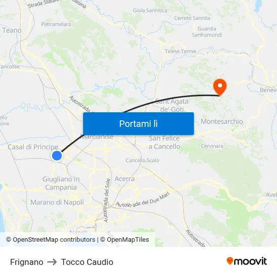 Frignano to Tocco Caudio map