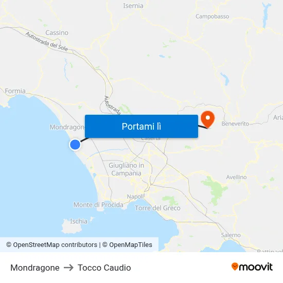 Mondragone to Tocco Caudio map