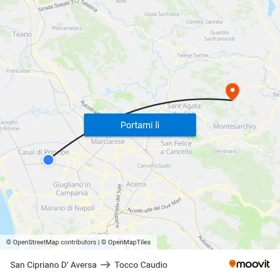 San Cipriano D' Aversa to Tocco Caudio map
