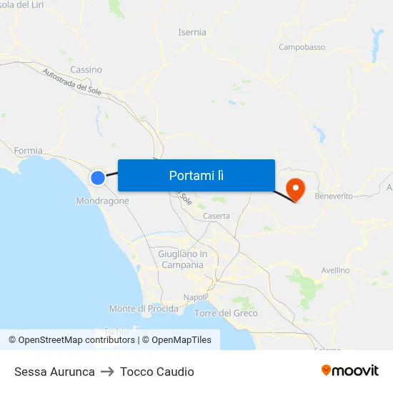Sessa Aurunca to Tocco Caudio map