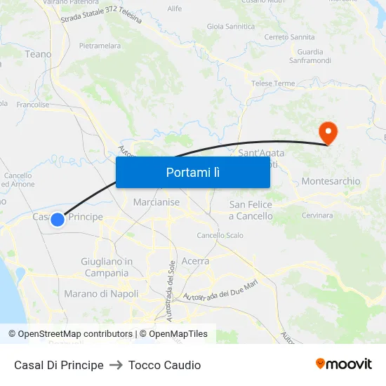 Casal Di Principe to Tocco Caudio map
