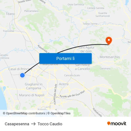 Casapesenna to Tocco Caudio map
