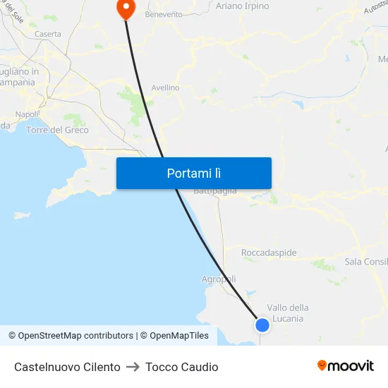 Castelnuovo Cilento to Tocco Caudio map