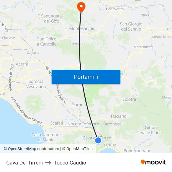 Cava De' Tirreni to Tocco Caudio map