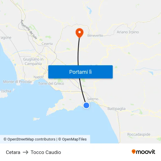 Cetara to Tocco Caudio map