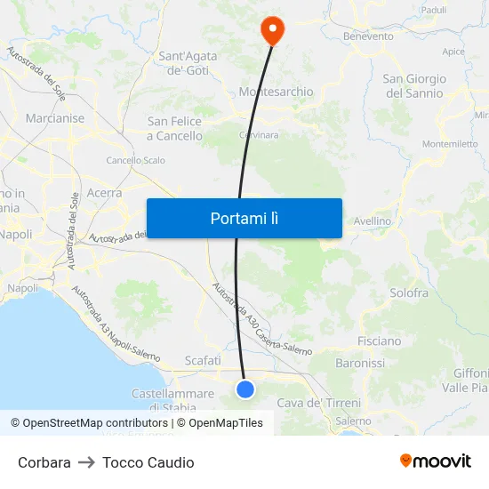 Corbara to Tocco Caudio map