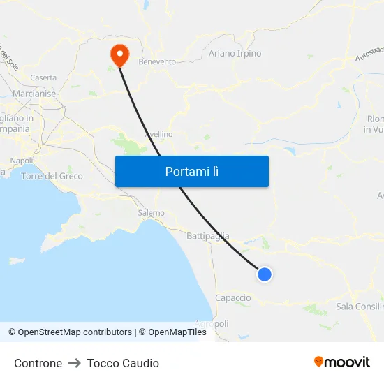 Controne to Tocco Caudio map