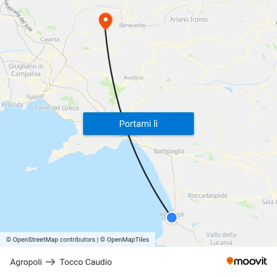 Agropoli to Tocco Caudio map