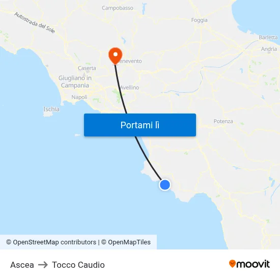 Ascea to Tocco Caudio map