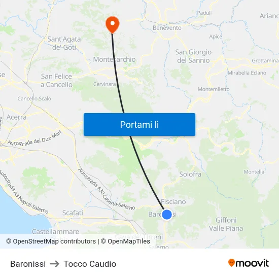 Baronissi to Tocco Caudio map