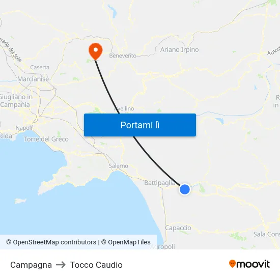 Campagna to Tocco Caudio map