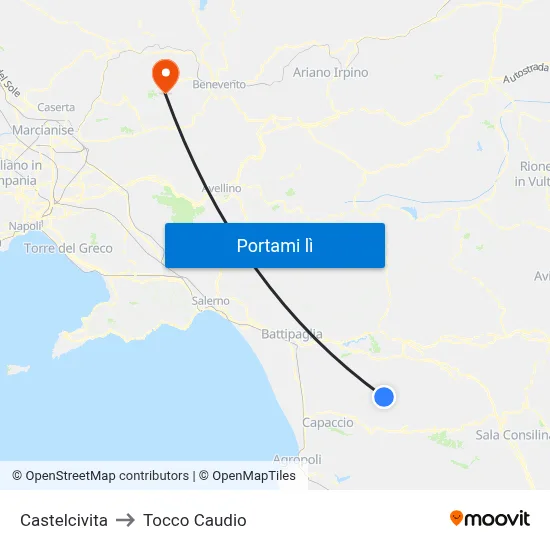 Castelcivita to Tocco Caudio map