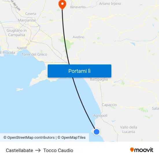 Castellabate to Tocco Caudio map