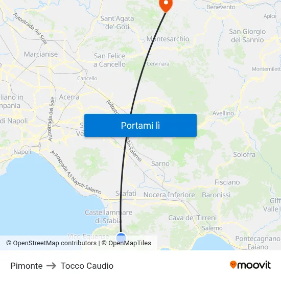 Pimonte to Tocco Caudio map