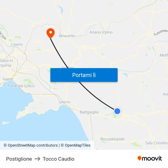 Postiglione to Tocco Caudio map