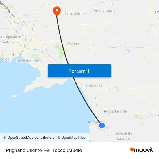 Prignano Cilento to Tocco Caudio map