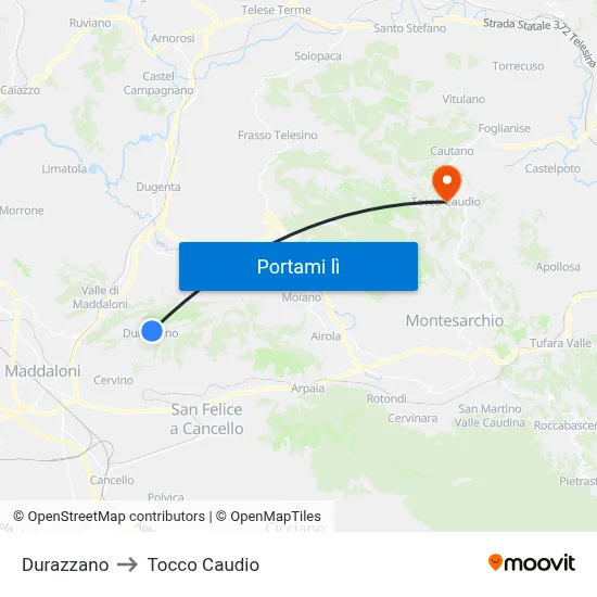 Durazzano to Tocco Caudio map