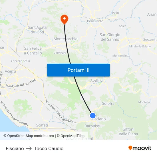 Fisciano to Tocco Caudio map