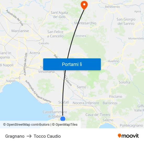 Gragnano to Tocco Caudio map