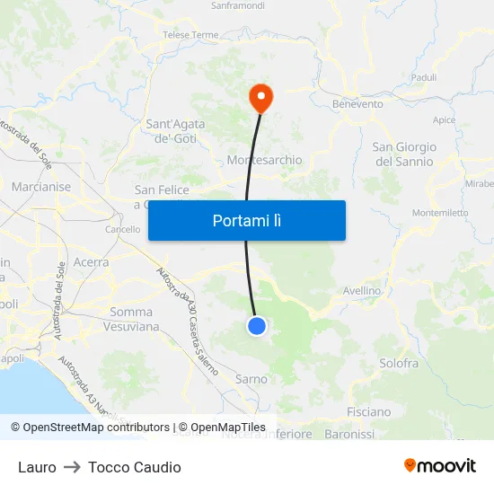 Lauro to Tocco Caudio map