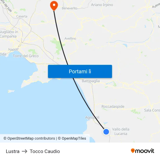Lustra to Tocco Caudio map