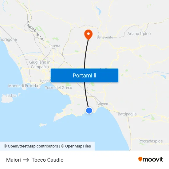 Maiori to Tocco Caudio map