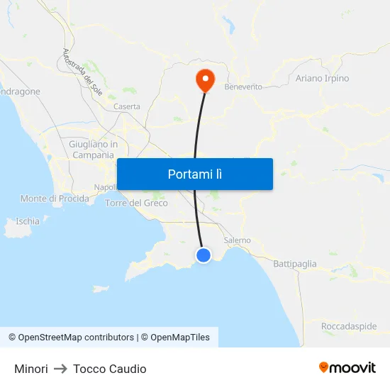 Minori to Tocco Caudio map