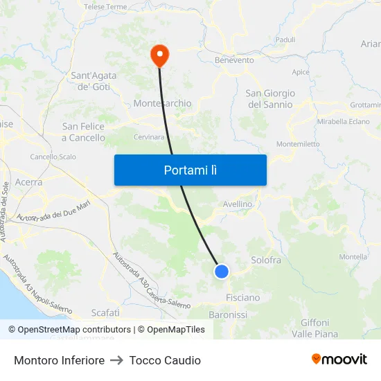 Montoro Inferiore to Tocco Caudio map