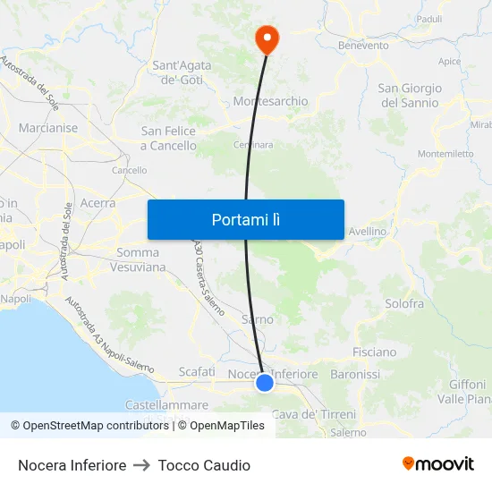 Nocera Inferiore to Tocco Caudio map