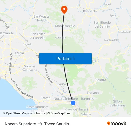 Nocera Superiore to Tocco Caudio map