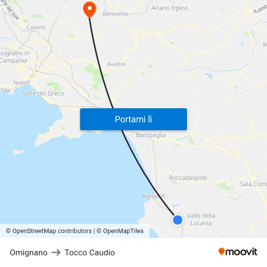 Omignano to Tocco Caudio map
