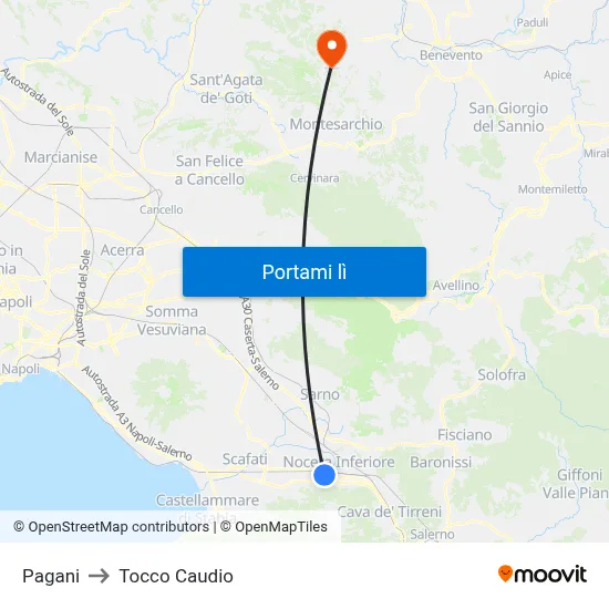 Pagani to Tocco Caudio map