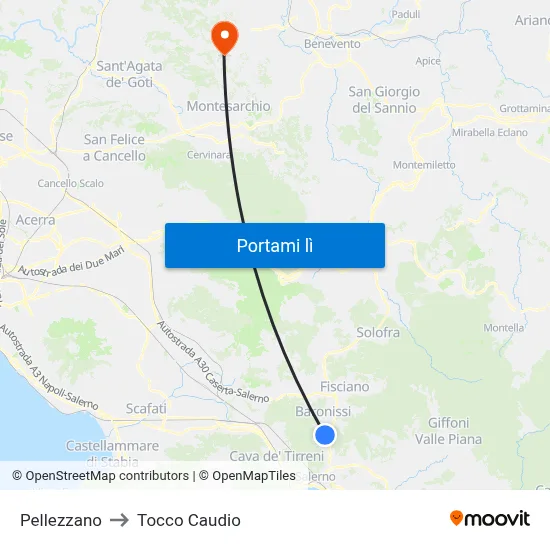 Pellezzano to Tocco Caudio map