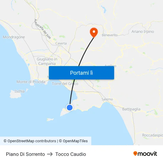 Piano Di Sorrento to Tocco Caudio map