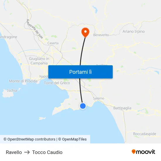 Ravello to Tocco Caudio map