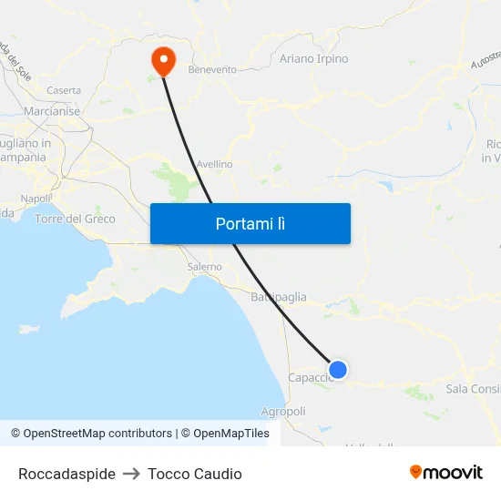 Roccadaspide to Tocco Caudio map