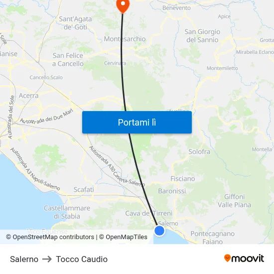 Salerno to Tocco Caudio map