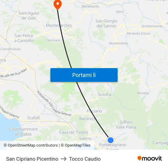 San Cipriano Picentino to Tocco Caudio map