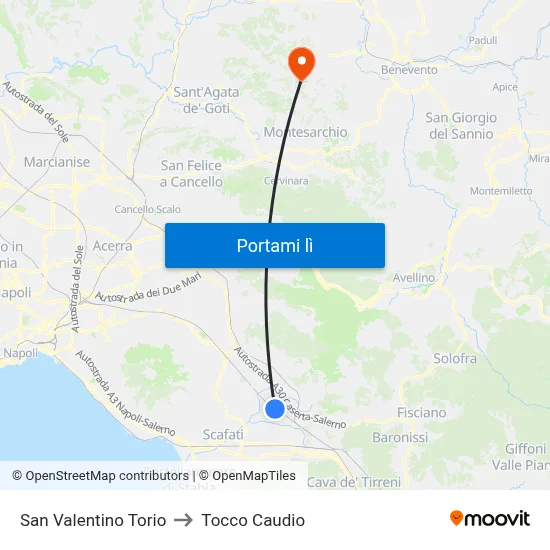 San Valentino Torio to Tocco Caudio map