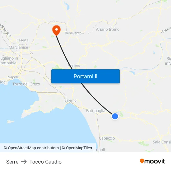 Serre to Tocco Caudio map