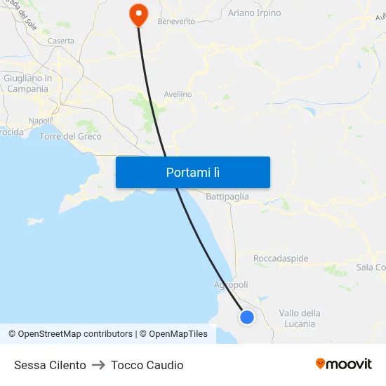 Sessa Cilento to Tocco Caudio map