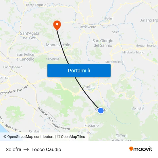 Solofra to Tocco Caudio map