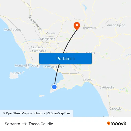 Sorrento to Tocco Caudio map